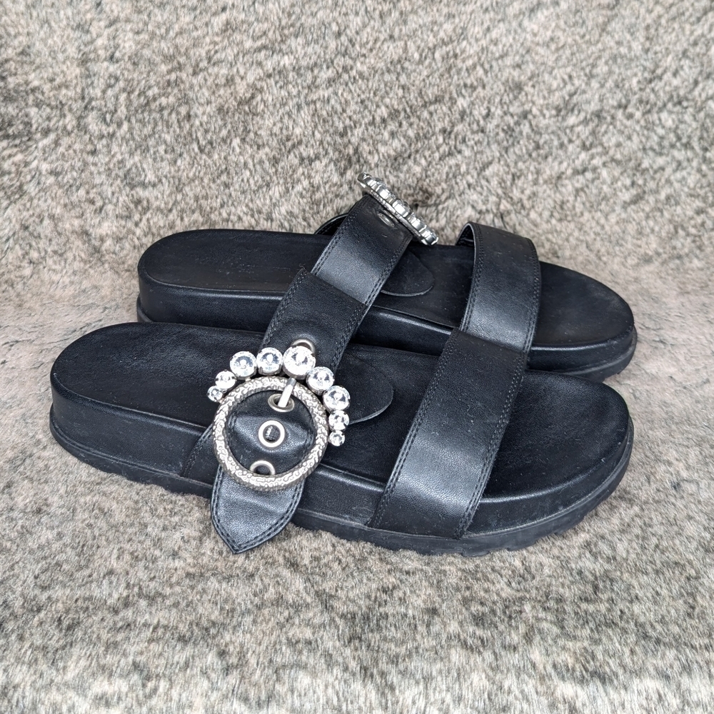 Karl Lagerfeld Paris Brinda Embellished Slide Sandal  Black Women's 9